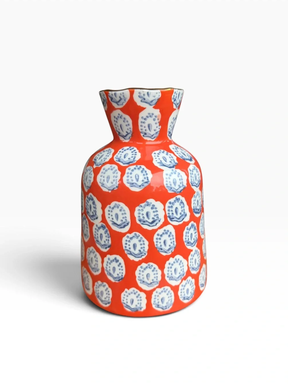 Anthropologie Elza Vase Hand Painted Gold Trim Orange Blue 7.5